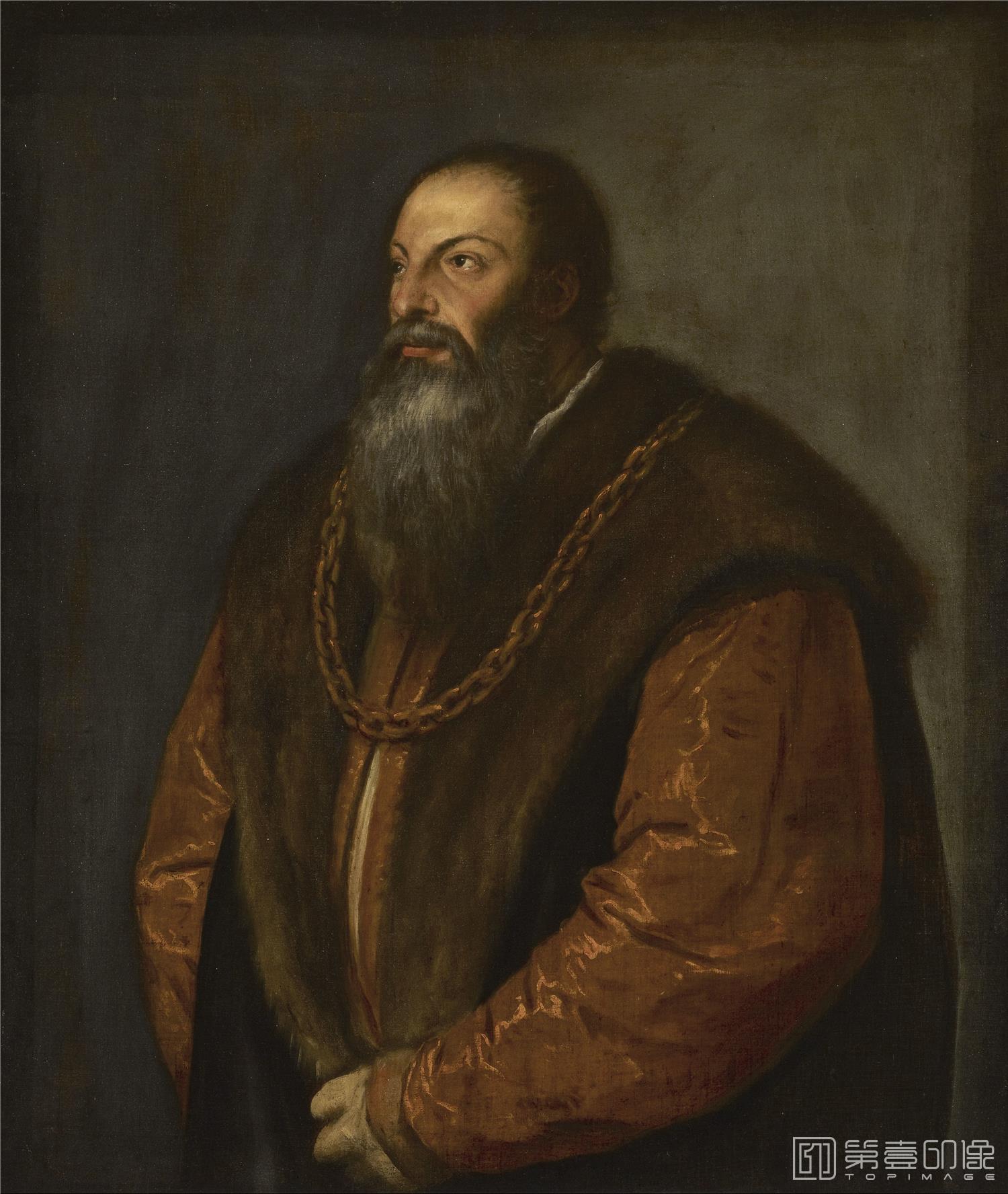 油画-美国弗里克美术馆藏画-Titian - Pietro Aretino, c. 1537-196